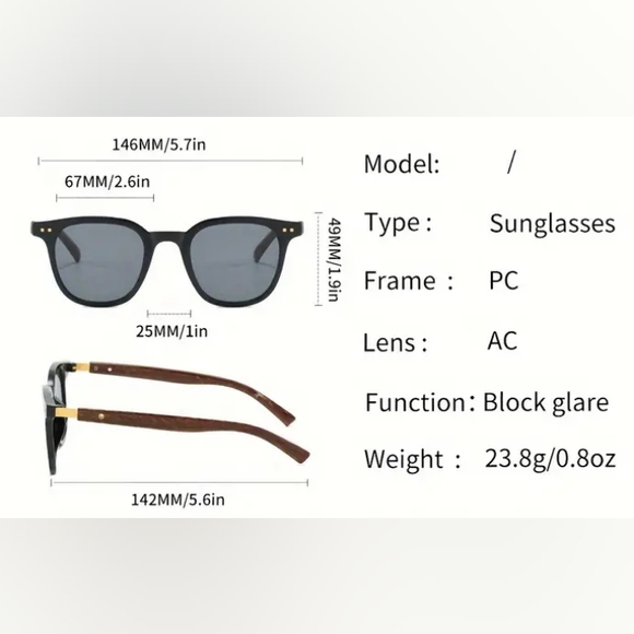 Mens wood grain sun glasses & Matching Case a gray lens with black frames. - Picture 3 of 12